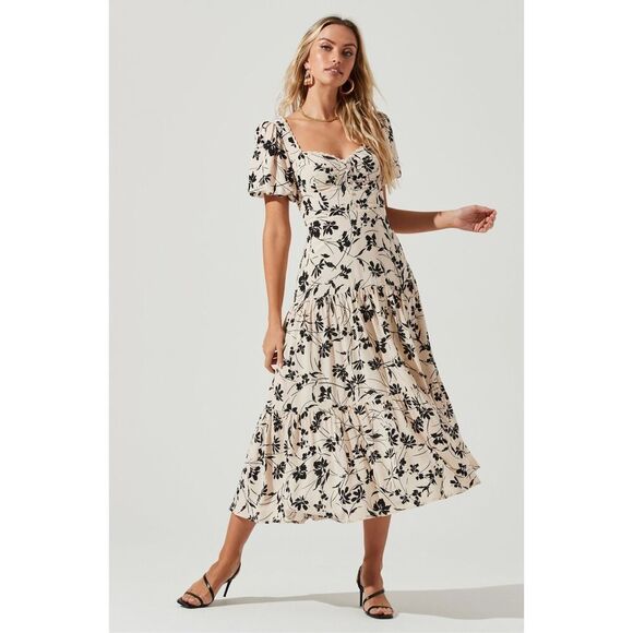 New ASTR The Label Baldwin Floral Print Puff Sleeve Midi Dress Size S - Picture 1 of 12